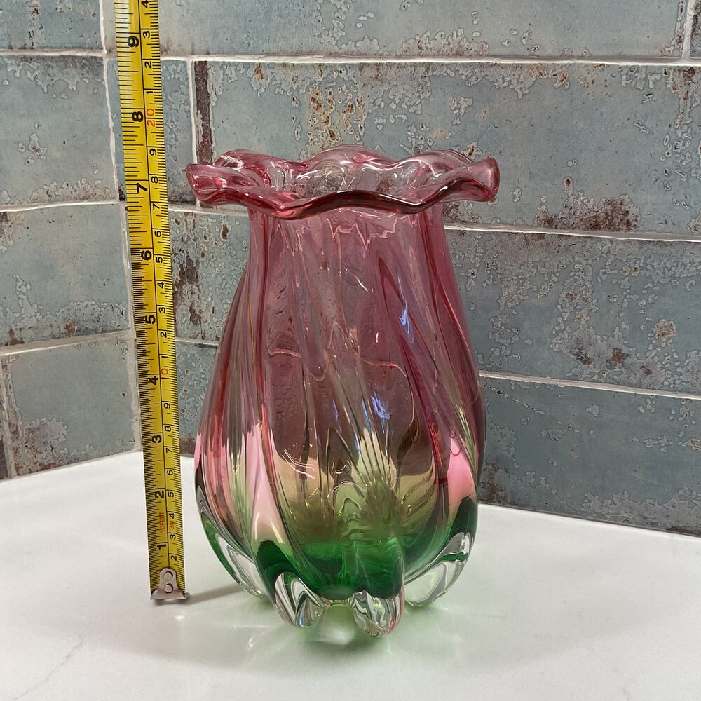 Vintage Teleflora Watermelon Vase Hand Blown 7in - Picture 13 of 14